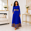 Duma Mbili Royal Blue Dashiki-Trim Maxi Dress