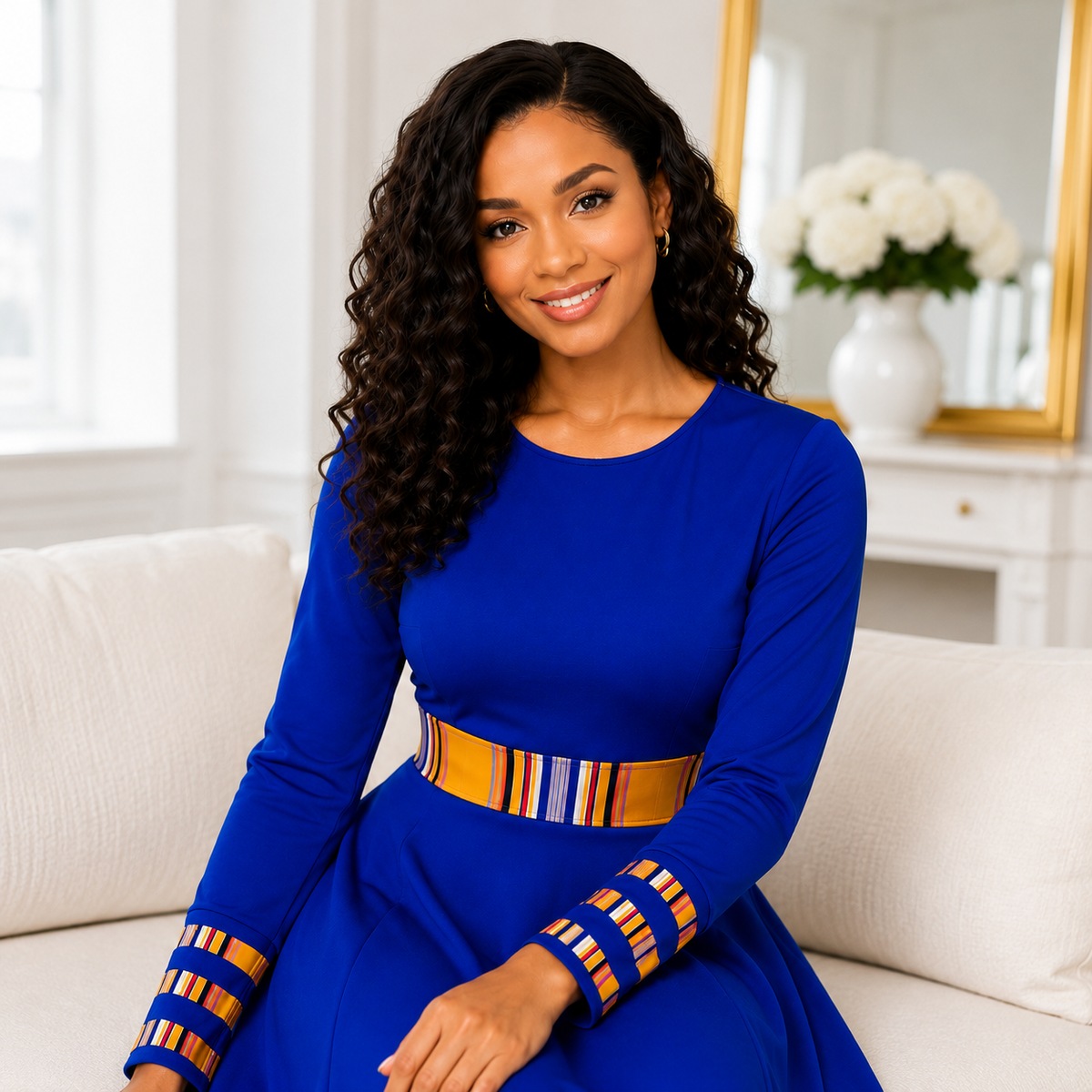 Duma Mbili Royal Blue Dashiki-Trim Maxi Dress