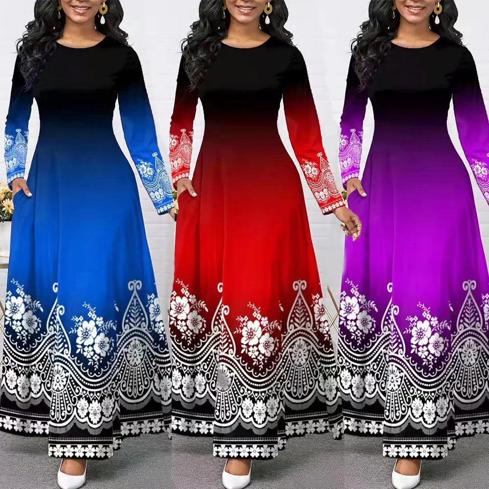Women Winter Spring Autumn 3D Ruffles Befree Maxi Dress Large Big Sexy Full Long Sleeve Boho Party Elegant Dresses